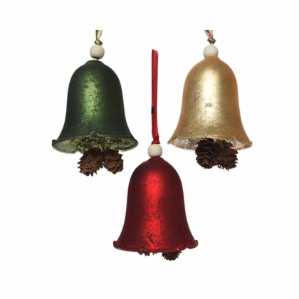 Glass Bell with Pinecone Assorted