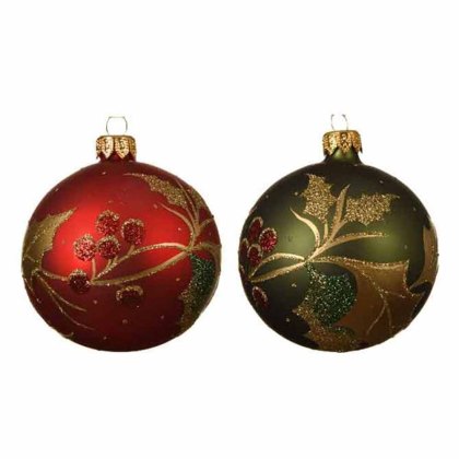 Glass Deco Bauble Holly Leaf Assorted