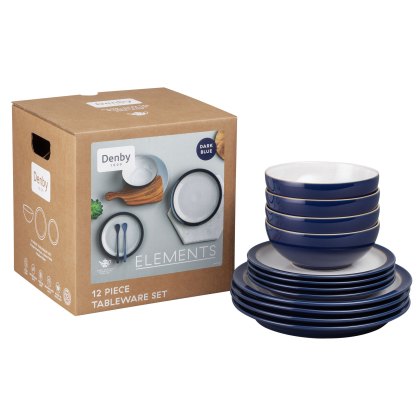 Denby Elements 12 Piece Dinner Set in Dark Blue