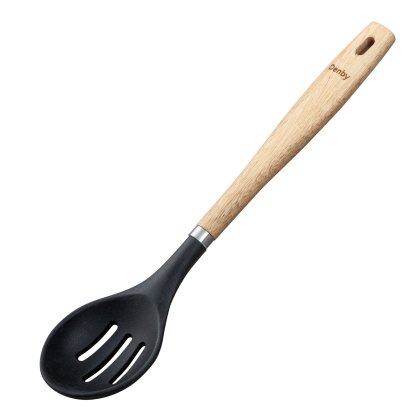 Denby Wooden & Silicone Black Slotte Spoon