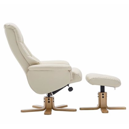 Florence Swivel Recliner Chair & Stool Set in Faux Bone Leather