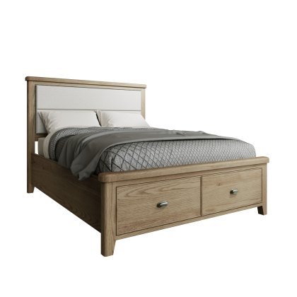 Heritage King Size Bed Frame with Upholstered Headboard & End Drawers