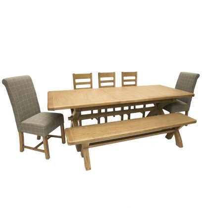 Heritage 2m Extending Dining Table with Bench & 5 Chairs