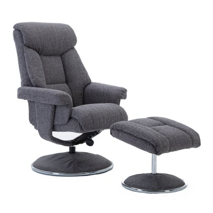 Biarritz Swivel Recliner Chair & Stool Set in Lisbon Grey