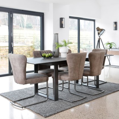 Panama Extending Dark Grey Table and 6 Orion Chairs in Grey