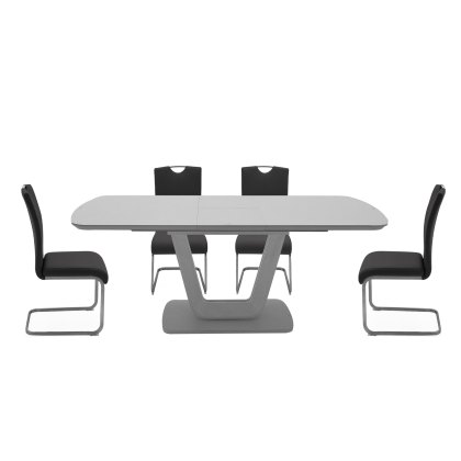 Lazzaro 1.6m Grey Extending Table with 4 Grey Chairs