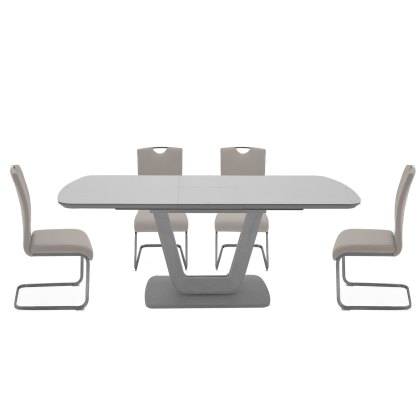 Lazzaro 1.6m Grey Extending Table with 4 Taupe Chairs
