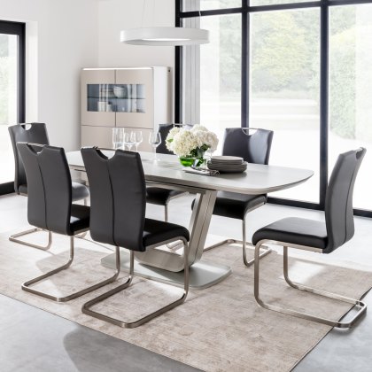 Lazzaro 1.6m Grey Extending Table with 6 Grey Chairs