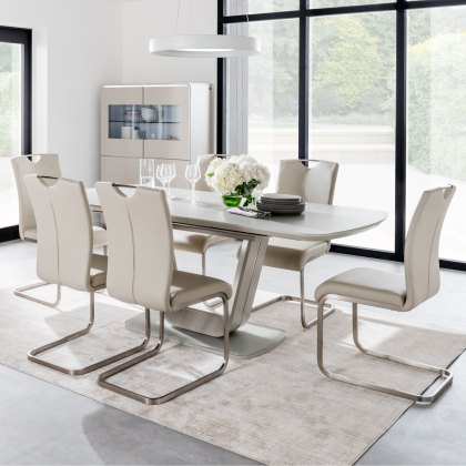 Lazzaro 1.6m Grey Extending Table with 6 Taupe Chairs