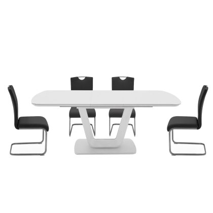 Lazzaro 1.6m White Extending Table with 4 Grey Chairs