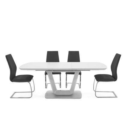 Lazzaro 1.6m White Extending Table with 4 Black Irma Chairs