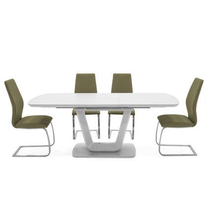 Lazzaro 1.6m White Extending Table with 4 Olive Ir