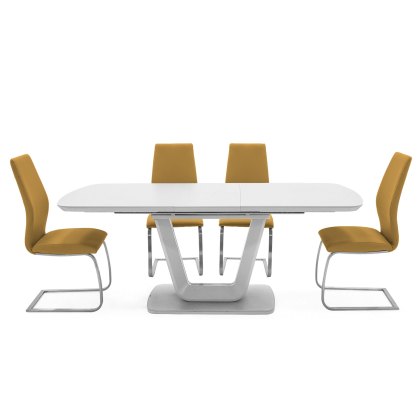 Lazzaro 1.6m White Extending Table with 4 Pumpkin Chairs