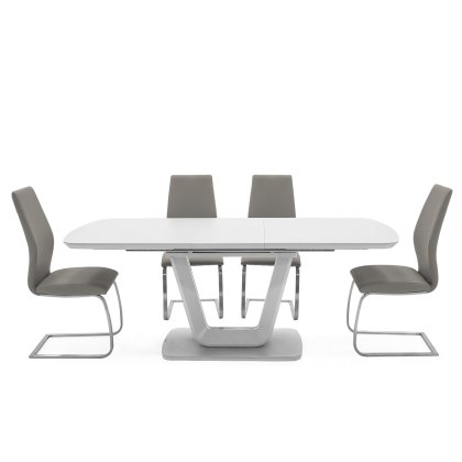 Lazzaro 1.6m White Extending Table with 4 Taupe Irma Chairs