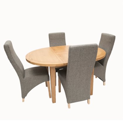 Norfolk Oak Round Extending Dining Table & 4 Upholstered Wave Back Chairs