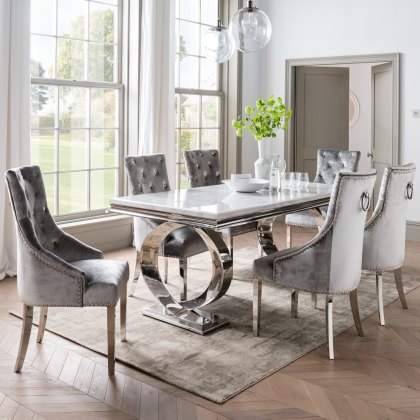 Selene 2m Dining Table and 6 Belvedere Chairs in Pewter