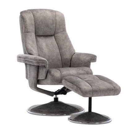 Denver Swivel Recliner Chair & Stool Set In Elephant Fabric