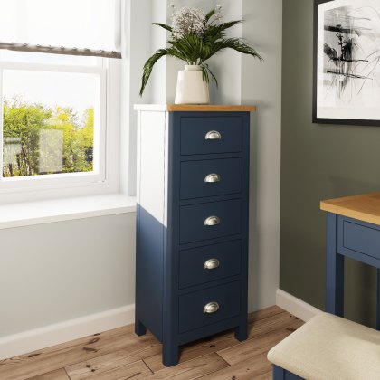 Hastings 5 Drawer Narrow Chest in Blue