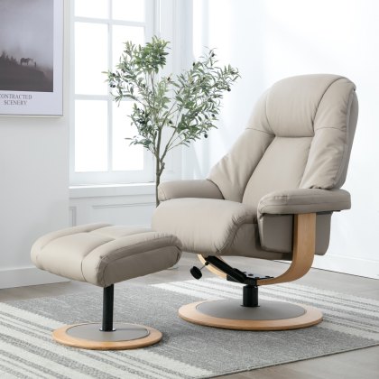 Jersey Swivel Recliner & Stool Set in Leather Match Pebble