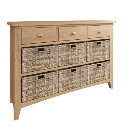 Stiffkey 3 Drawer 6 Basket Unit in Oak