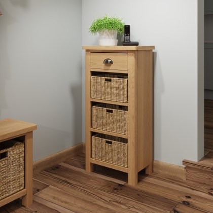 Hastings 1 Drawer 3 Basket Unit in Oak