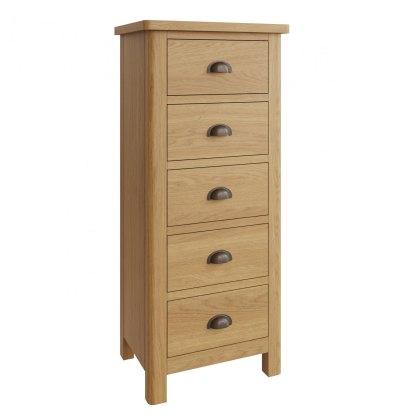 Hastings 5 Drawer Narrow Chest in Oak