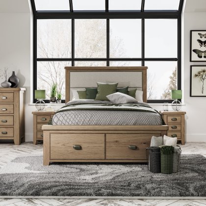 Heritage Double Bed Frame & Upholstered Headboard with End Drawers