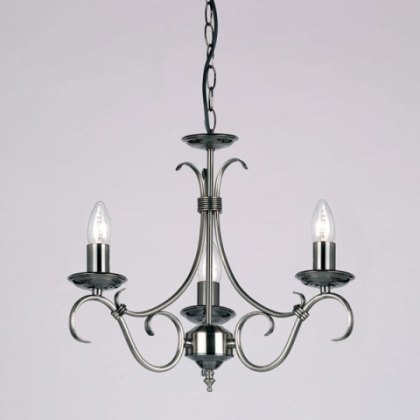 Antique Silver Traditional 3 Arm Ceiling Pendant