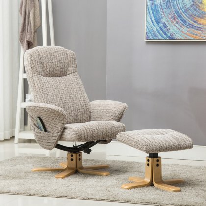 Oxford Chair & Stool Set with Heat & Massage Function in Wheat