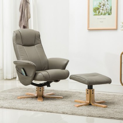 Oxford Chair & Stool Set with Heat & Massage Function in Grey Faux Leather