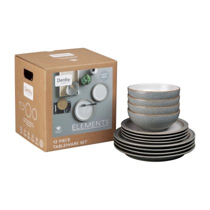 Denby Elements 12 Piece Dinner Set in Grey