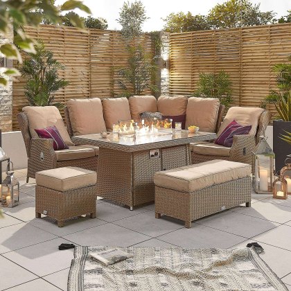 Skylar Reclining Corner Set with Fire Pit in Willow