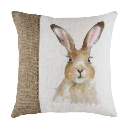 Hessian Hare Cushion Poly Filled White 43x43