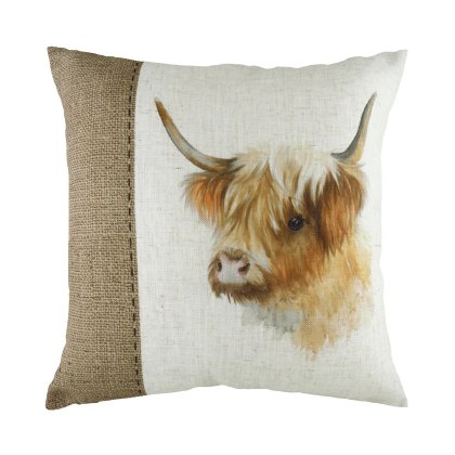 Hessian Cow Cushion Poly Filled White 43x43 Hessian Cow Cushion Poly Filled White 43x43