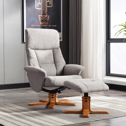 Marseille Swivel Recliner Chair & Stool Set in Fossil Fabric