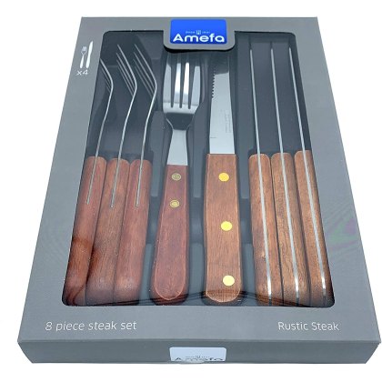 Amefa 8 Piece wooden steak set