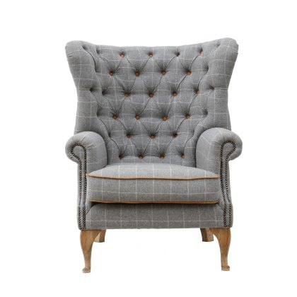 Artisan Button Wing Chair in Grey Wool