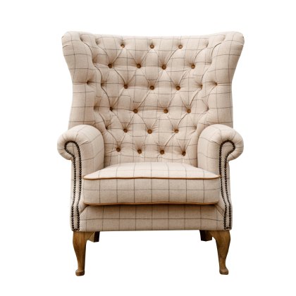 Artisan Buttoned Wing Chair in Natural Wool