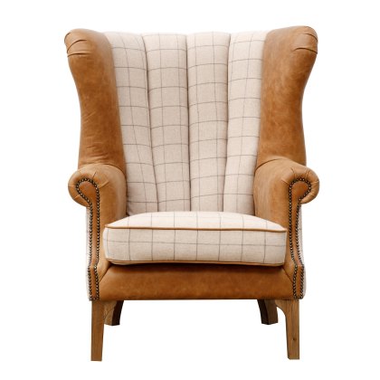 Artisan Fluted Wing Chair in Natural Wool and Leather
