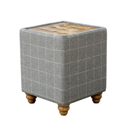 Artisan Side Table in Leather & Grey Wool with Glass Top