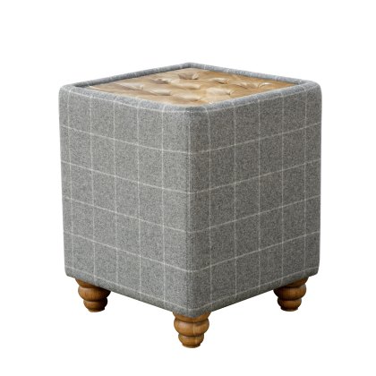 Artisan Side Table in Leather & Grey Wool with Glass Top Artisan Side Table in Leather & Grey Wool with Glass Top