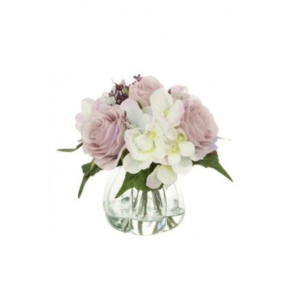 Floralsilk Mauve Lilac Rose & Hydrangea in Curved Vase
