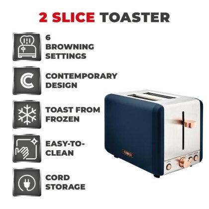 Tower Cavaletto 2 Slice Toaster Blue