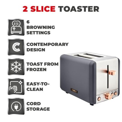 Tower Cavaletto 2 Slice Toaster Grey