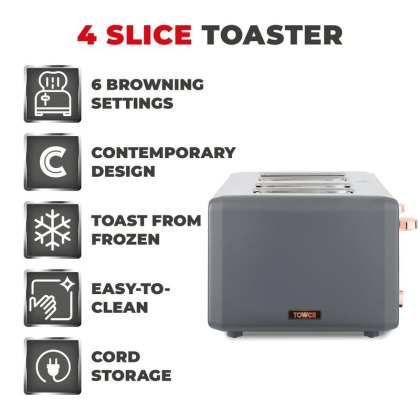 Tower Cavaletto 4 Slice Toaster Grey