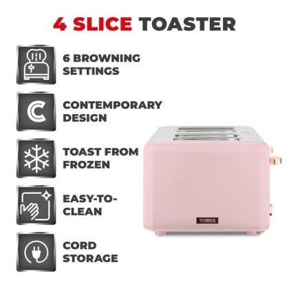 Tower Cavaletto 4 Slice Toaster Pink