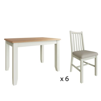 Stiffkey White 1.2m Extending Table and 6 Chairs in White