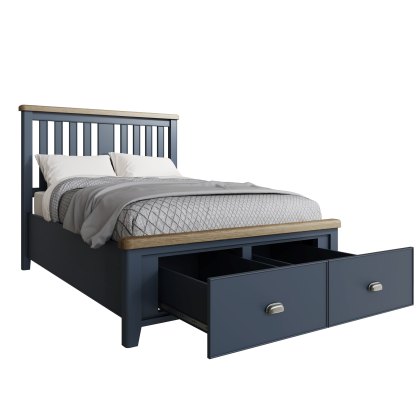 Heritage Blue Bed With Wooden Headboard and Drawer Footboard