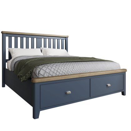Heritage Blue Bed With Wooden Headboard and Drawer Footboard