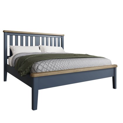 Heritage Blue Low End Bed With Wooden Headboard